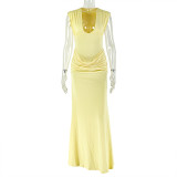 V Neck Sleeveless Solid Color Maxi Dress GJYO-303386