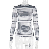 Mesh Print Long Sleeve T Shirt GJYO-0128917