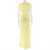 V Neck Sleeveless Solid Color Maxi Dress GJYO-303386
