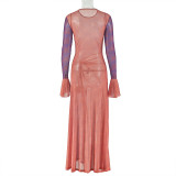 Irregular O Neck Print Ruched Maxi Dress GJYO-303672