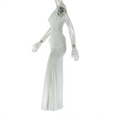V Neck Sleeveless Solid Color Maxi Dress GJYO-303386