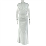 V Neck Sleeveless Solid Color Maxi Dress GJYO-303386