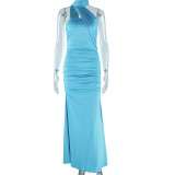 Solid Color Backless Ribbon Maxi Dress GJYO-301015
