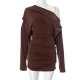 Solid Color Slash Shoulder Mini Dress GAXB-W241DS