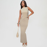 Sleeveless Irregular Tops Long Skirt 2 Piece Set GAXB-W225ST
