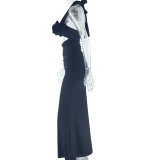 3D Flower Halterneck Solid Color Maxi Dress GJYO-301730