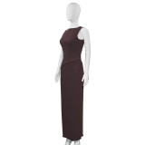 Sleeveless Irregular Tops Long Skirt 2 Piece Set GAXB-W225ST