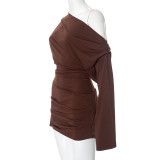 Solid Color Slash Shoulder Mini Dress GAXB-W241DS