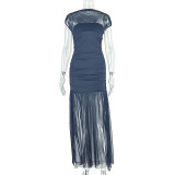 Solid Color Patchwork Ruched Maxi Dress GJYO-303083