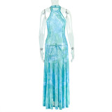 Off Shoulder Print Ruched Maxi Dress GJYO-303135