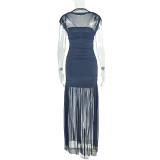 Solid Color Patchwork Ruched Maxi Dress GJYO-303083