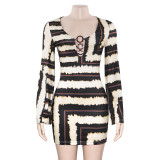 Stripe Print Long Sleeve Mini Dress GAXB-A628DS