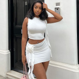 Solid Color Sleeveless Tight Two Piece Skirt Set GJYO-710663
