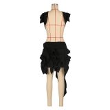 Sleeveless Solid Color Wood Ear Mini Dress AIL-276