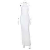 Solid Color Sleeveless Backless Maxi Dress FL-25234