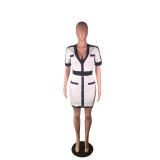 Deep V Neck Back Zipper Midi Dress BS-1116