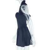 Solid Color Halterneck Pleated Mini Dress GJYO-301797