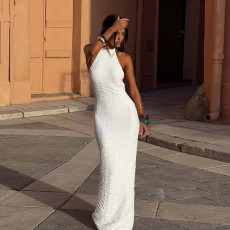 Solid Color Sleeveless Backless Maxi Dress FL-25234