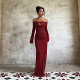 One Shoulder Long Sleeve Lace Maxi Dress FL-25437