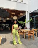Sleeveless Solid Color Irregular Tops Pants Suit FSL-198