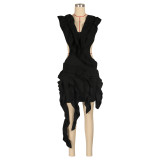 Sleeveless Solid Color Wood Ear Mini Dress AIL-276