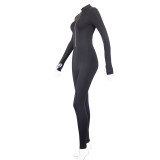 Solid Color Zipper Tight Jumpsuit GJYO-003990
