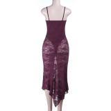 Lace Backless Sling Maxi Dress FL-25468