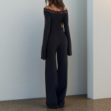 One Shoulder Long Sleeve Patchwork Jumpsuit FL-25424