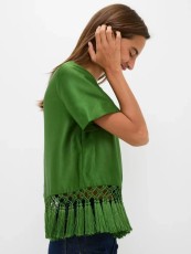 Solid Color Short Sleeve Tassel T Shirt GJMF-97821#