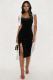 Shoulder Strap Velour Split Midi Dress GADE-8339