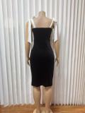 Shoulder Strap Velour Split Midi Dress GADE-8339