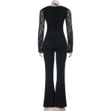 Lace Patchwork Long Sleeve Jumpsuit FL-YL25434MHO