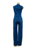 Sleeveless V Neck Denim Two Piece Pants Set GMYU-6616