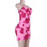 Print Slim Sling Mini Dress FL-25453