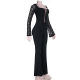 Lace Patchwork Long Sleeve Jumpsuit FL-YL25434MHO