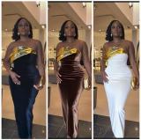One Shoulder Solid Color Maxi Dress GMYU-9253