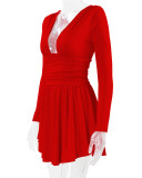 Deep V Neck Long Sleeve Mini Dress YMYF-8901