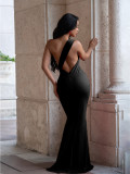 Slash Shoulder Backless Pleated Maxi Dress SFY-834