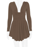 Deep V Neck Long Sleeve Mini Dress YMYF-8901