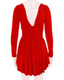 Deep V Neck Long Sleeve Mini Dress YMYF-8901