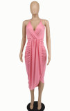 Solid Color Sling V Neck Midi Dress XHXF-257