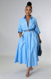 Solid Color Long Sleeve Maxi Dress XHXF-932