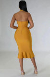 Solid Color Halterneck Casual Midi Dress XHXF-357
