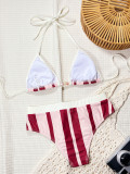 Stripe Print Halterneck Bikinis Swimsuit 2 Piece Set CSYZ-G695RX