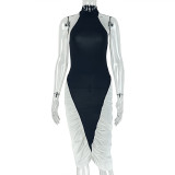 Black White Contrast Color Midi Dress GJYO-303511