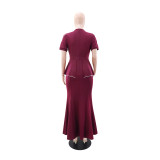 Short Sleeve Solid Color Maxi Dress GYLY-10931
