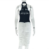 Black White Contrast Color Midi Dress GJYO-303511