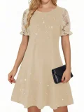 Short Sleeve Sequin Lace Mini Dress GYGE-26026