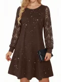 Lace Patchwork Lantern Sleeve Mini Dress GYGE-26007