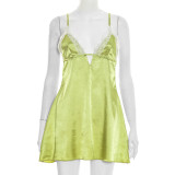 Sleeveless Lace Patchwork Sling Mini Dress GSZM-D26DS039